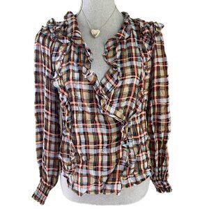 Anthropologie Maeve Top Plaid chiffon top Size 4